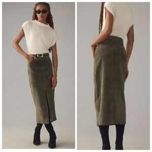 Anthropologie Leather Pencil Skirt Women's 31 Hunter Green Midi Skirt